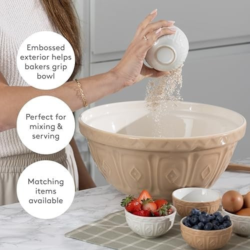 6L Cream Mixing Bowl 33cm Earthenware Classic Kitchen Bakeware