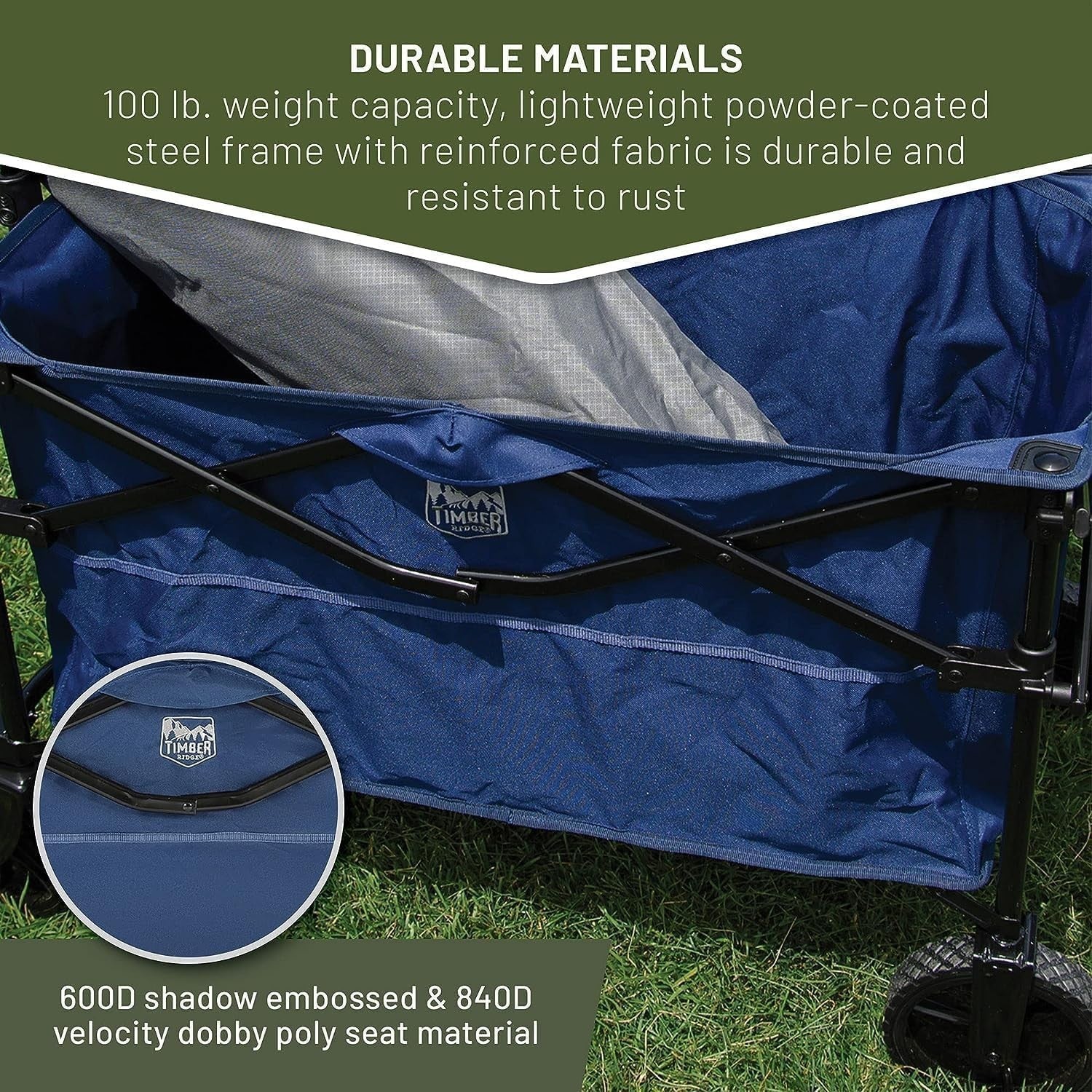 Dark Blue Folding Camping Wagon 225lb Heavy Duty Outdoor Trolley