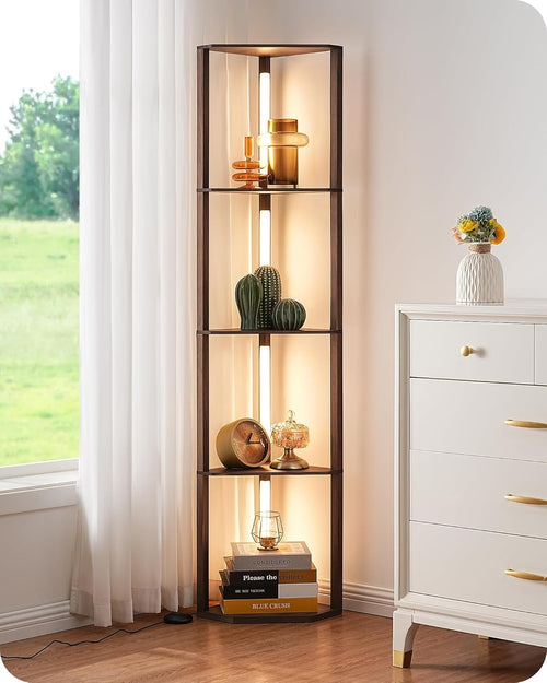 LED Floor Lamp with Shelves Dimmable Corner Standing Display Light