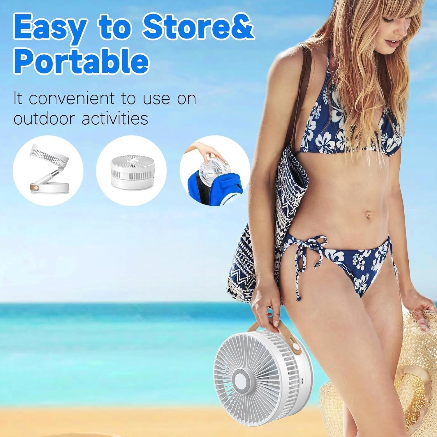 8-Inch Foldable Fan 7200mAh – Rechargeable Desk & Floor Fan w/ Remote White