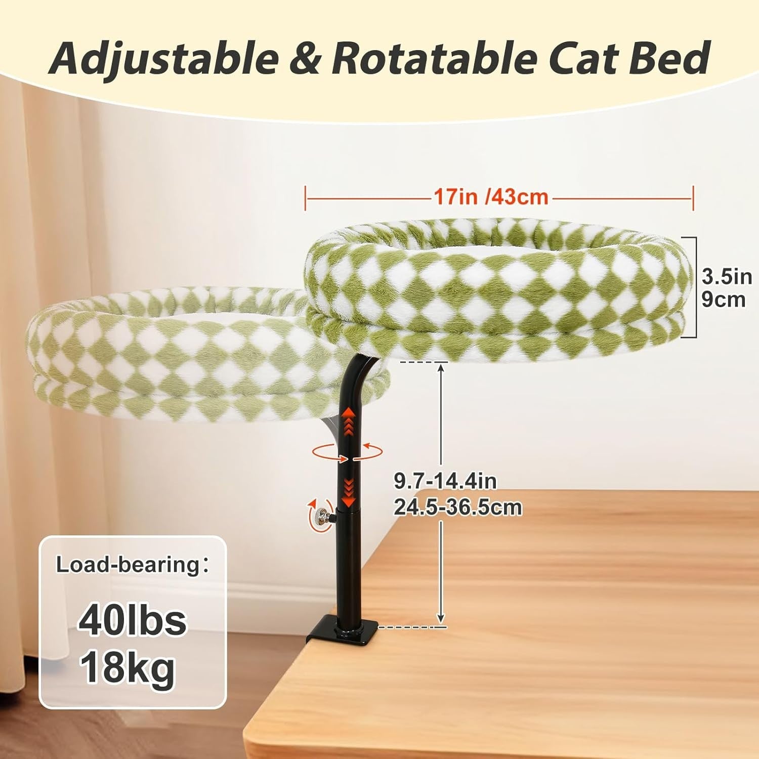 360° Rotating Cat Desk Bed Adjustable Clamp Hammock Perch 43cm