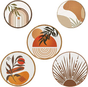 5-Piece Boho Wooden Wall Art Round Panels Living Room Decor