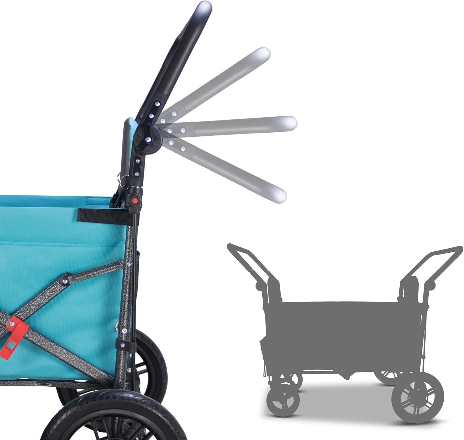 Sky Blue/Grey Folding Wagon w/ Roof Brakes 120kg Heavy Duty Cart PU Tyres & Seat