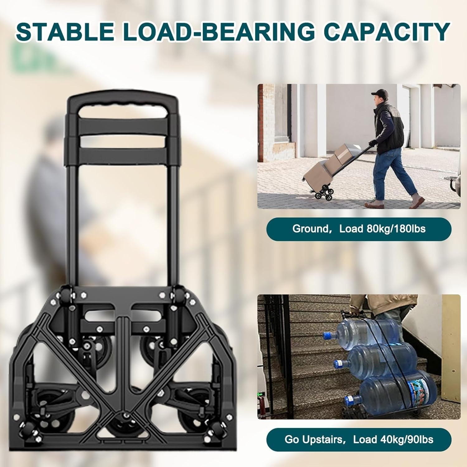 80kg Stair Climbing Sack Truck 10 Wheel Folding Trolley Rope Handle