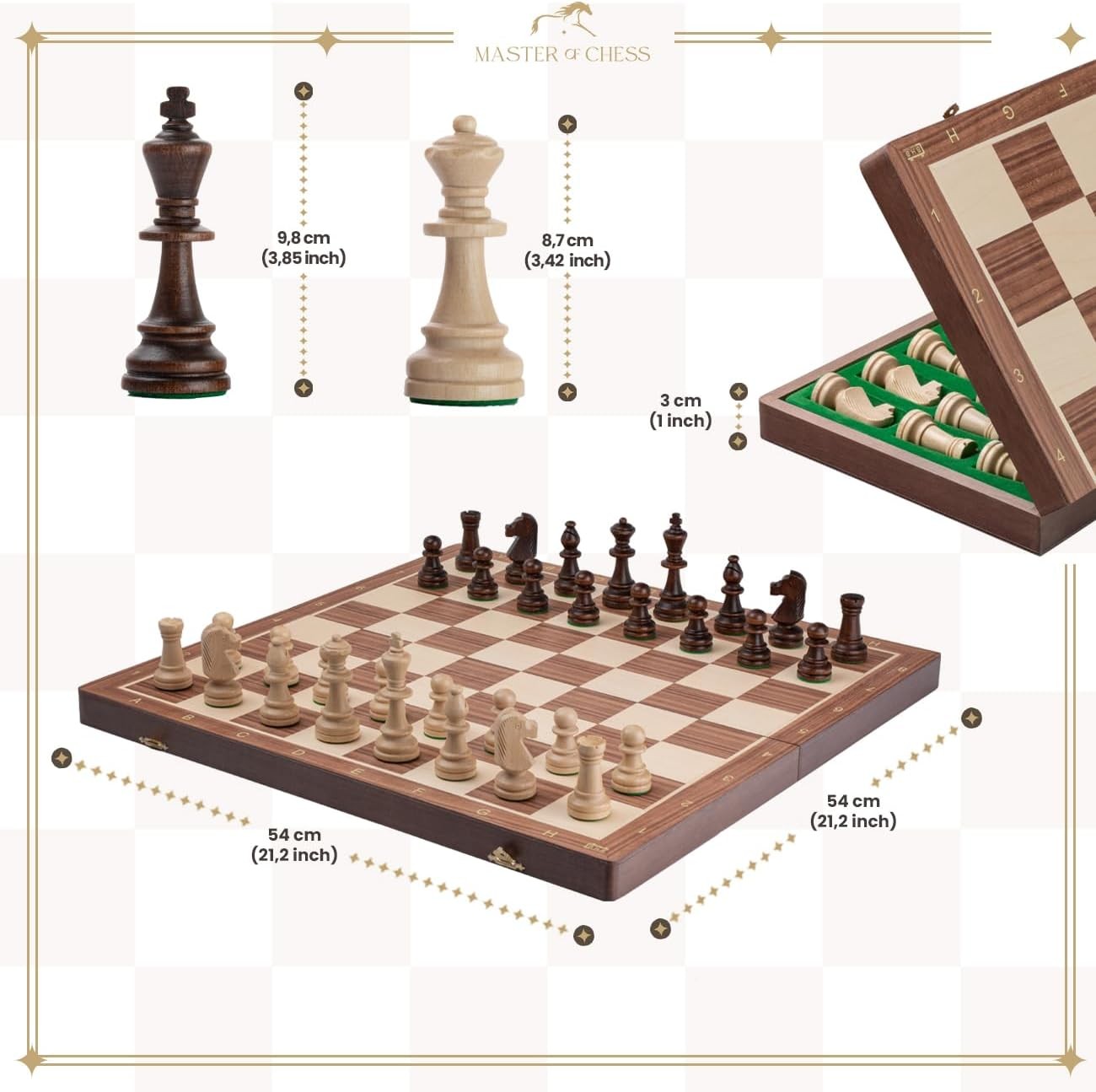 54cm Luxury Tournament Wooden Chess Set – Weighted Staunton No.6 Pieces
