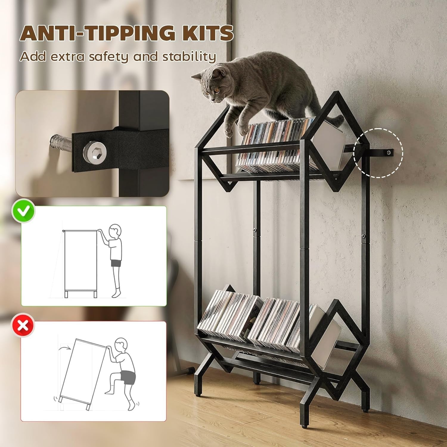 Metal CD Storage Rack 50 Disc Display Stand DVD Book Shelf Black 80cm