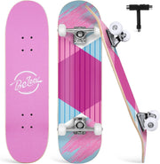 31x8 Maple Complete Skateboard Double Kick Concave Cruiser Pink Blue