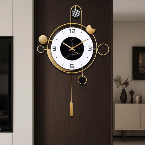 40×55cm Gold & White Pendulum Wall Clock – Silent Quartz Modern Design