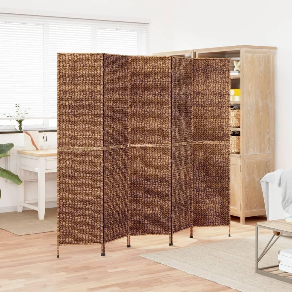 5 Panel Woven Room Divider 205x180cm Brown Privacy Screen Farmhouse Decor