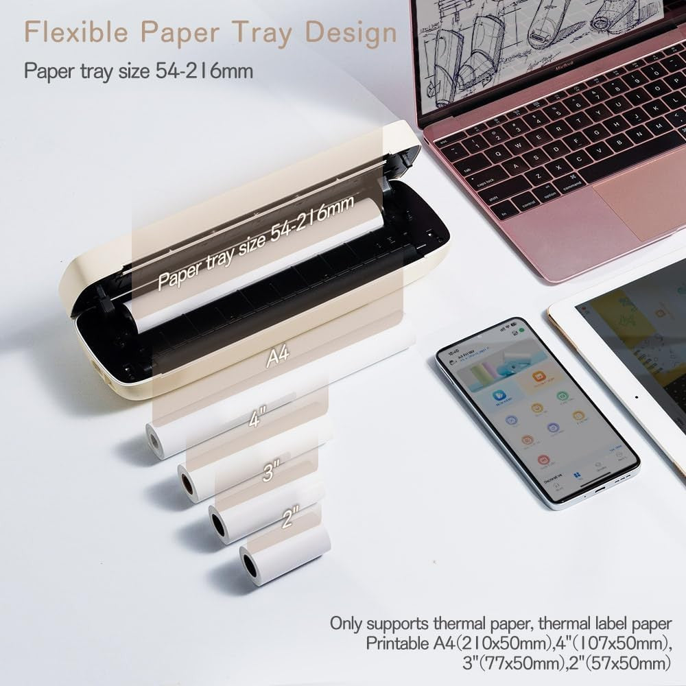 A4 Portable Thermal Printer 203DPI Bluetooth Inkless