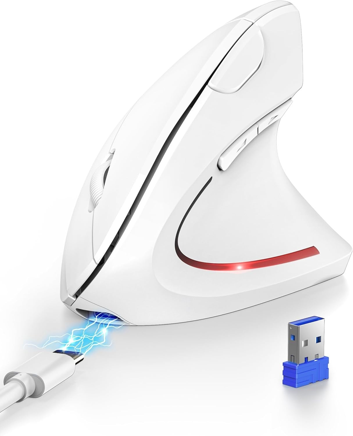White Vertical Ergonomic Mouse Bluetooth Rechargeable 4800 DPI