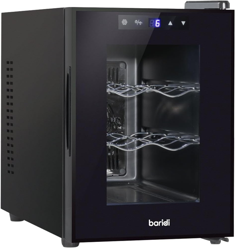 6 Bottle Wine Cooler Fridge Thermoelectric LED Glass Door Countertop