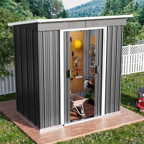 Metal Garden Storage Shed 8x6ft Waterproof Outdoor Tool & Bike Shed,Lock Grey