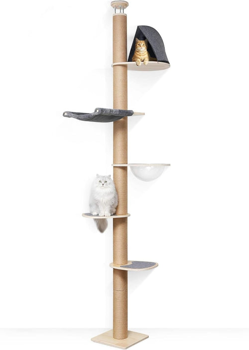 Floor to Ceiling Cat Tree Tower Adjustable 6 Level Scratching Post Hammock