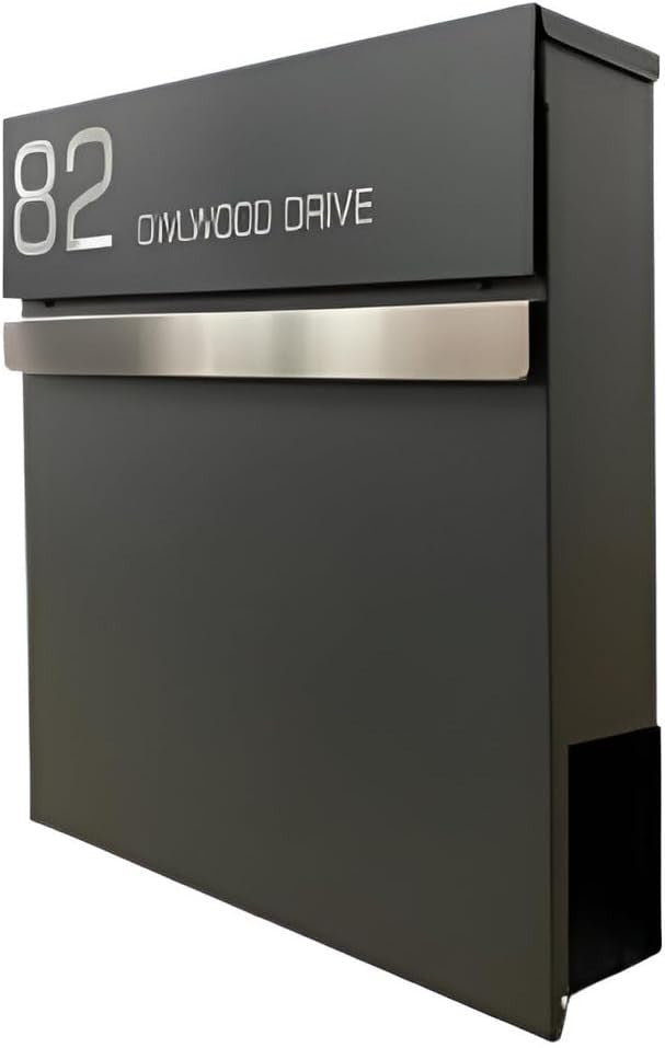 Wall Mounted Lockable Post Box Grey Waterproof Mailbox Secure Large Capacity