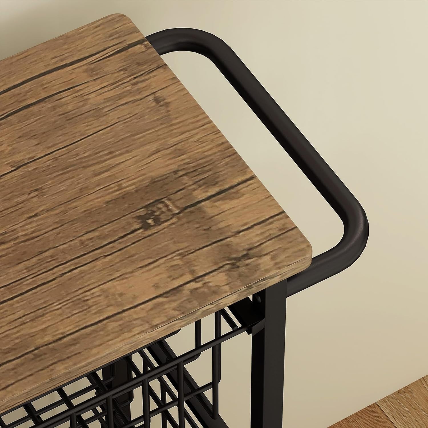 4 Tier Rolling Kitchen Storage Trolley Cart Mesh Baskets Oak