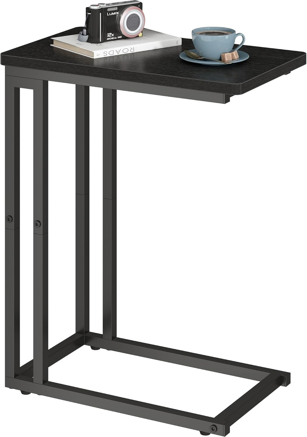 C-Shaped Narrow Side Table with Storage, Slide-Under Sofa, Compact Desk