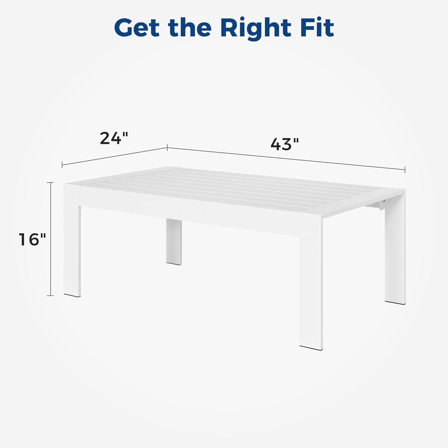 White Aluminum Outdoor Coffee Table, Rectangle Patio Table 109x61cm