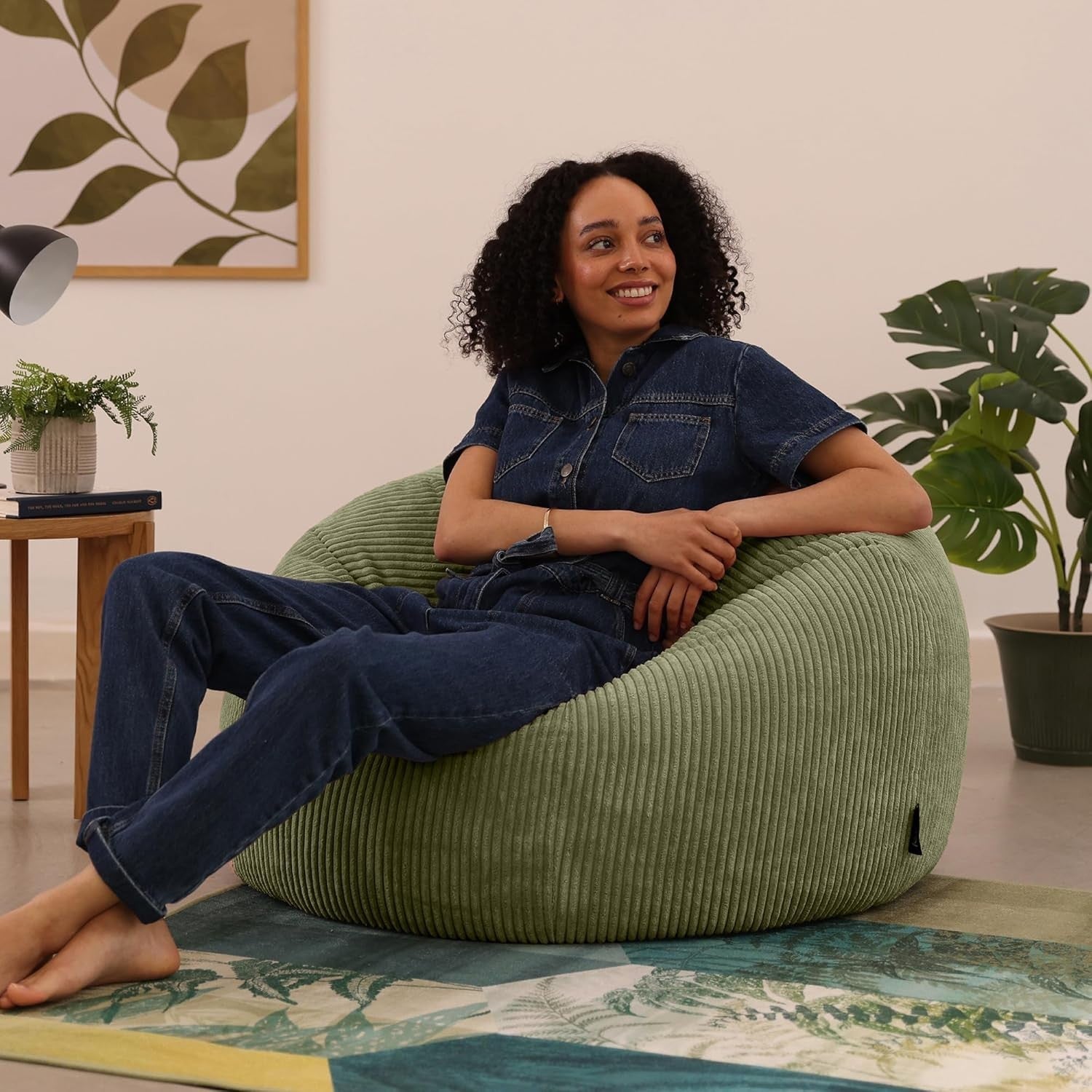 Sage Green Corduroy Bean Bag Chair XL Adult Comfy Lounge Seat 85x85x50cm