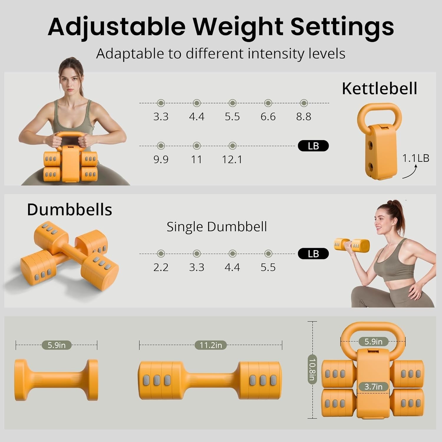 2-in-1 Adjustable Dumbbell Kettlebell Set Women Home Gym Weights