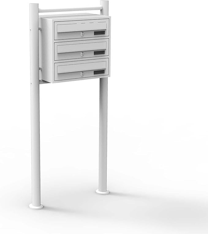 White 3 Door Pillar Letterbox System Lockable Post Mount Mailbox Durable Steel