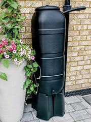 100L Slimline Water Butt Kit With Stand & Downpipe Filler Black Rain Collector