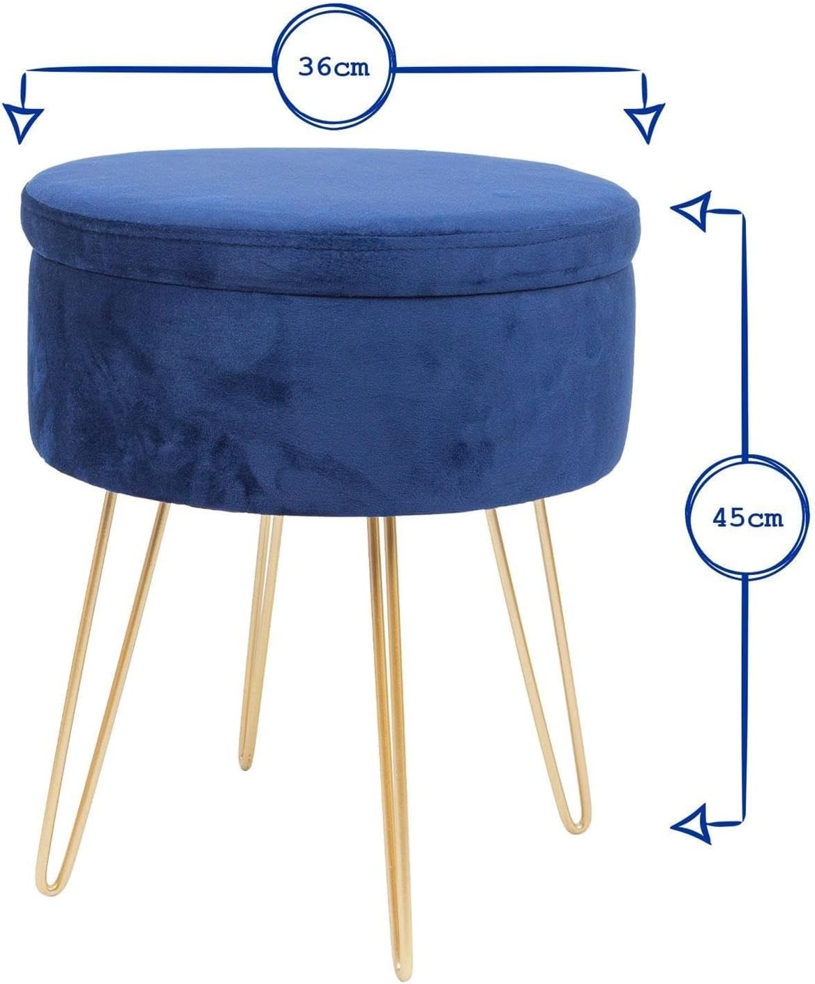 Set of 2 Blue Velvet Storage Footstools Black Legs Round Pouffe Seats