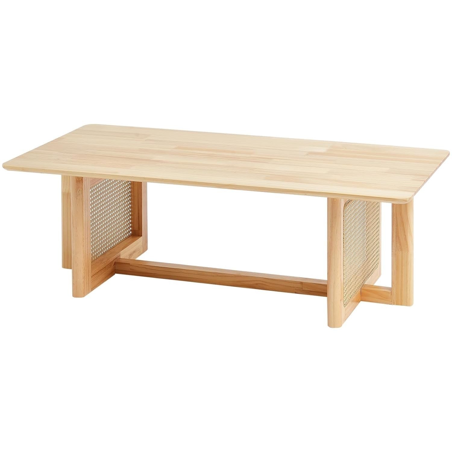 Boho Rattan Coffee Table Rectangular Wood Top 120cm Modern Storage Living Room