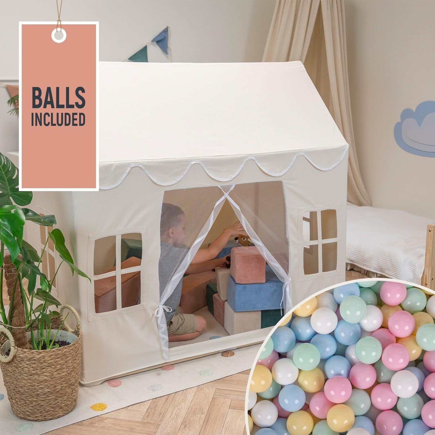 Kids Cotton Playhouse Tent w 400 Balls Foldable Indoor Outdoor Play Den