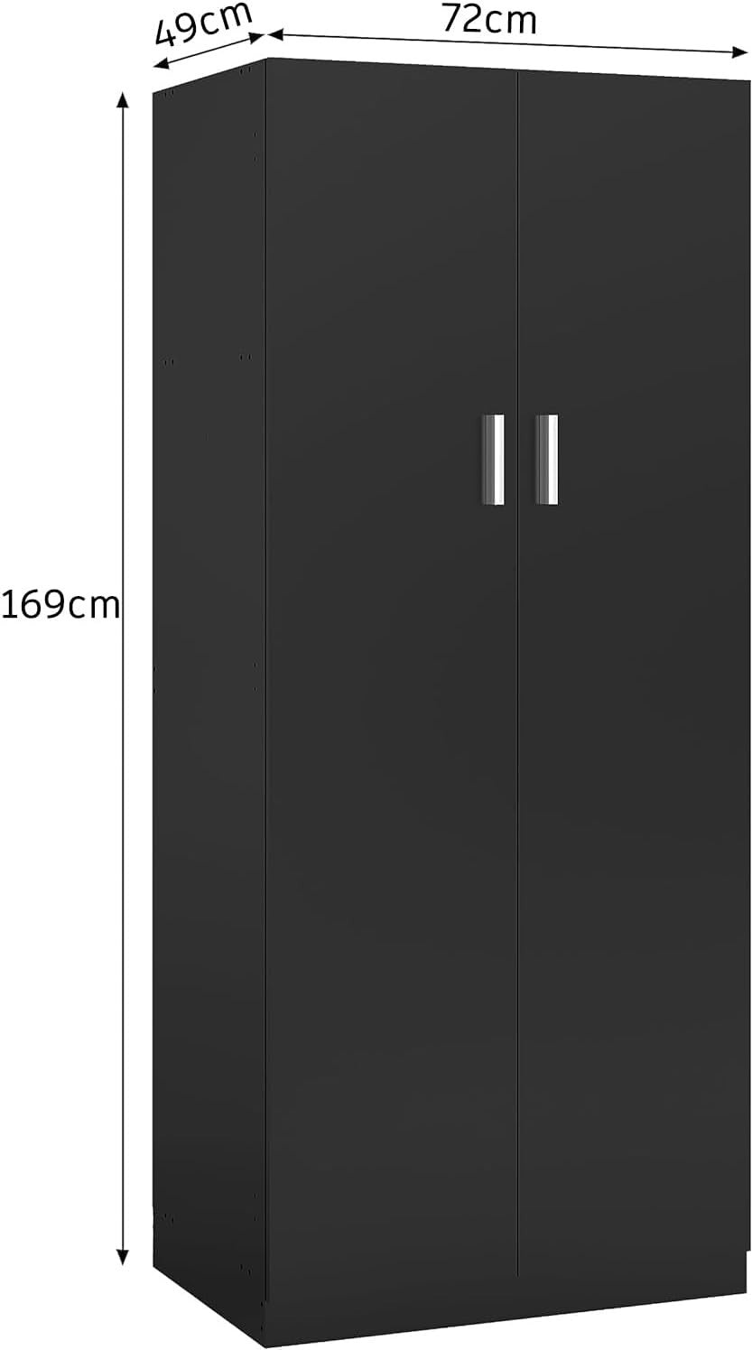 Black 2-Door Wardrobe with Shelf & Hanging Rail – Modern Slimline Storage