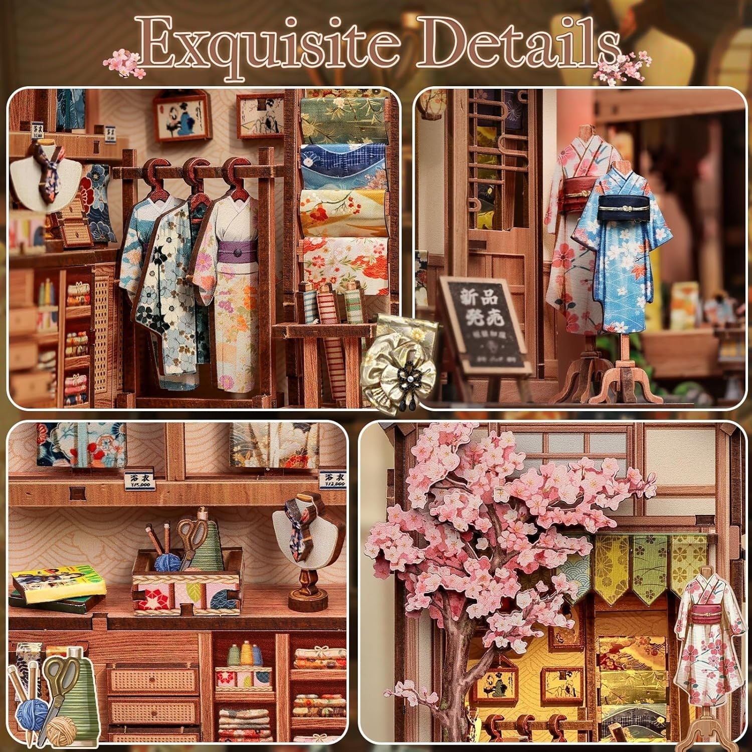 Japanese Sakura Book Nook Kit DIY Miniature House LED Bookshelf Decor