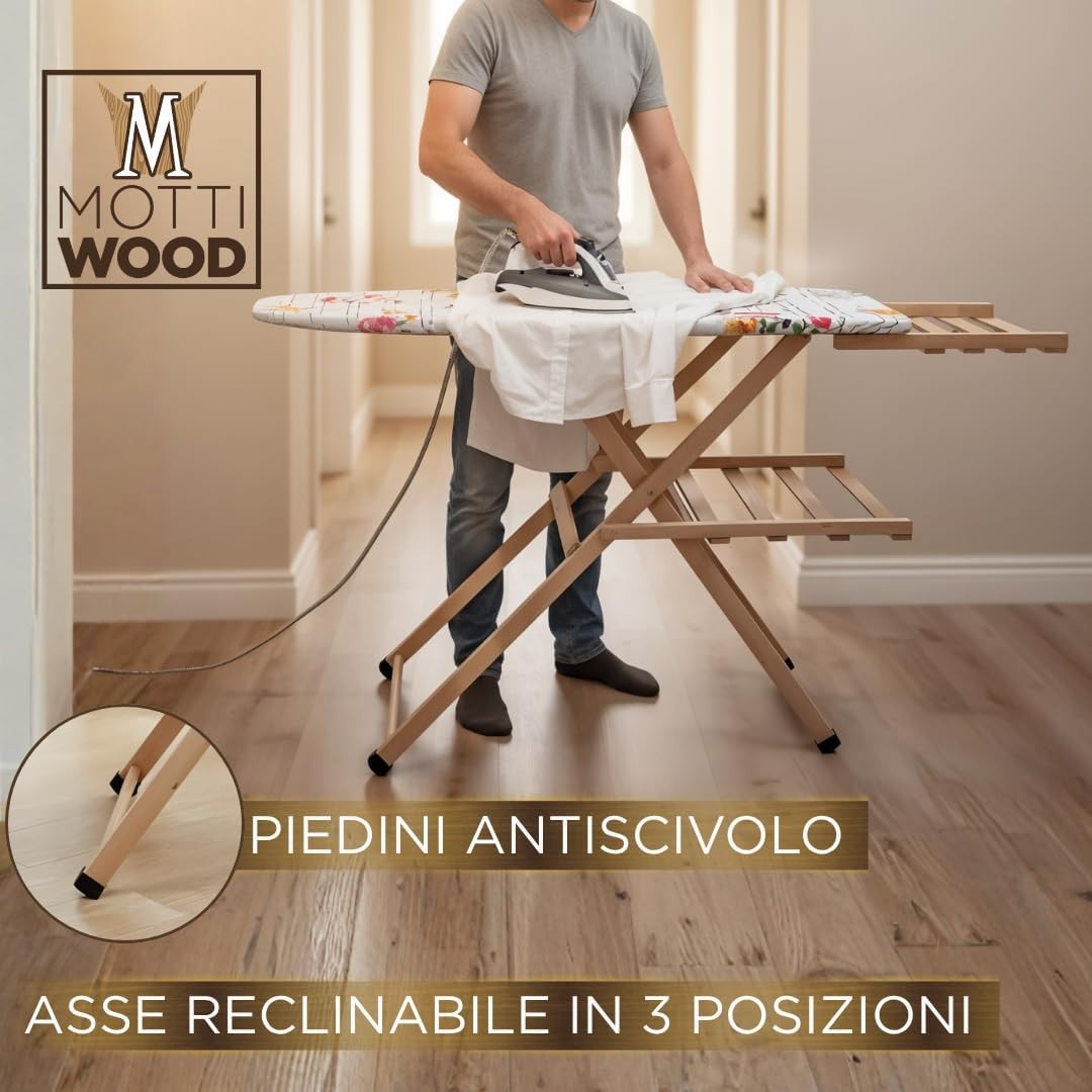Wooden Ironing Board Adjustable Height Foldable Beech Wood Boiler Holder