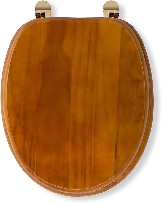 Antique Solid Pine Toilet Seat Oval Wood Adjustable Brass Hinges 48x38cm