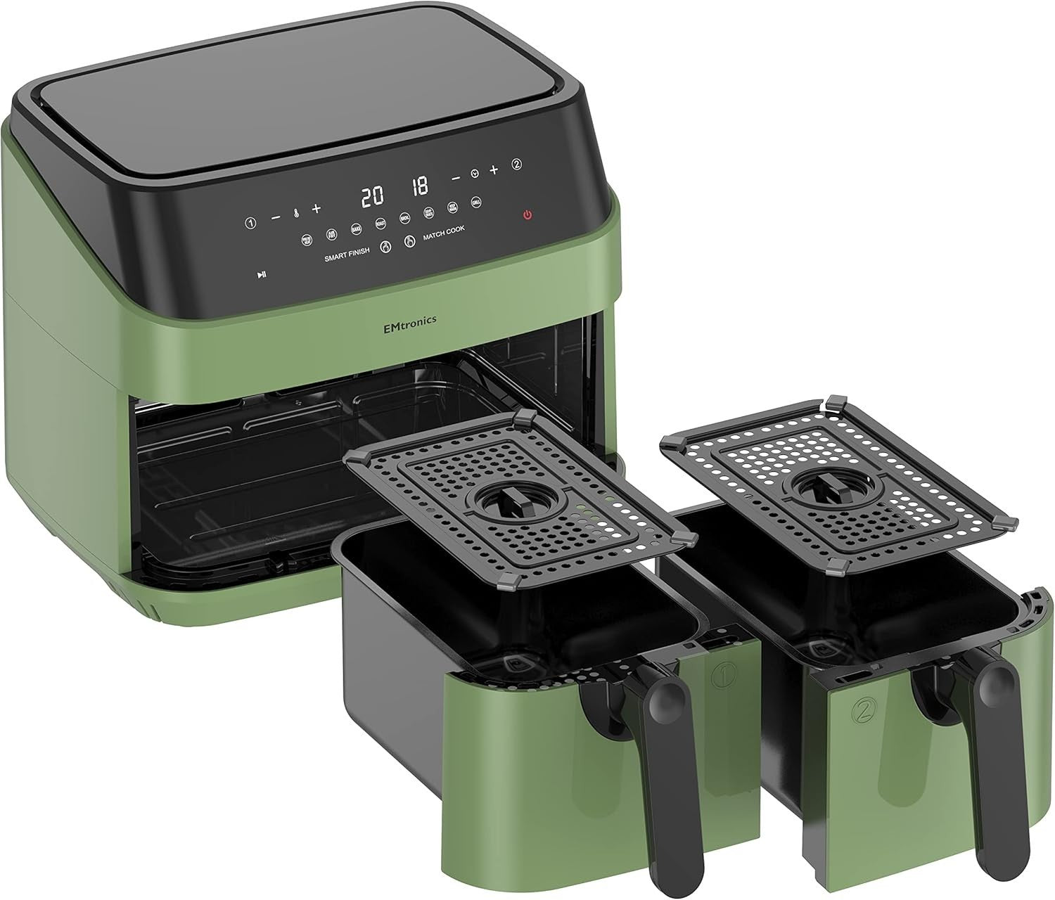 Dual Air Fryer XL 9L Family Size | 8 Presets Healthy Cooking | Sage Green