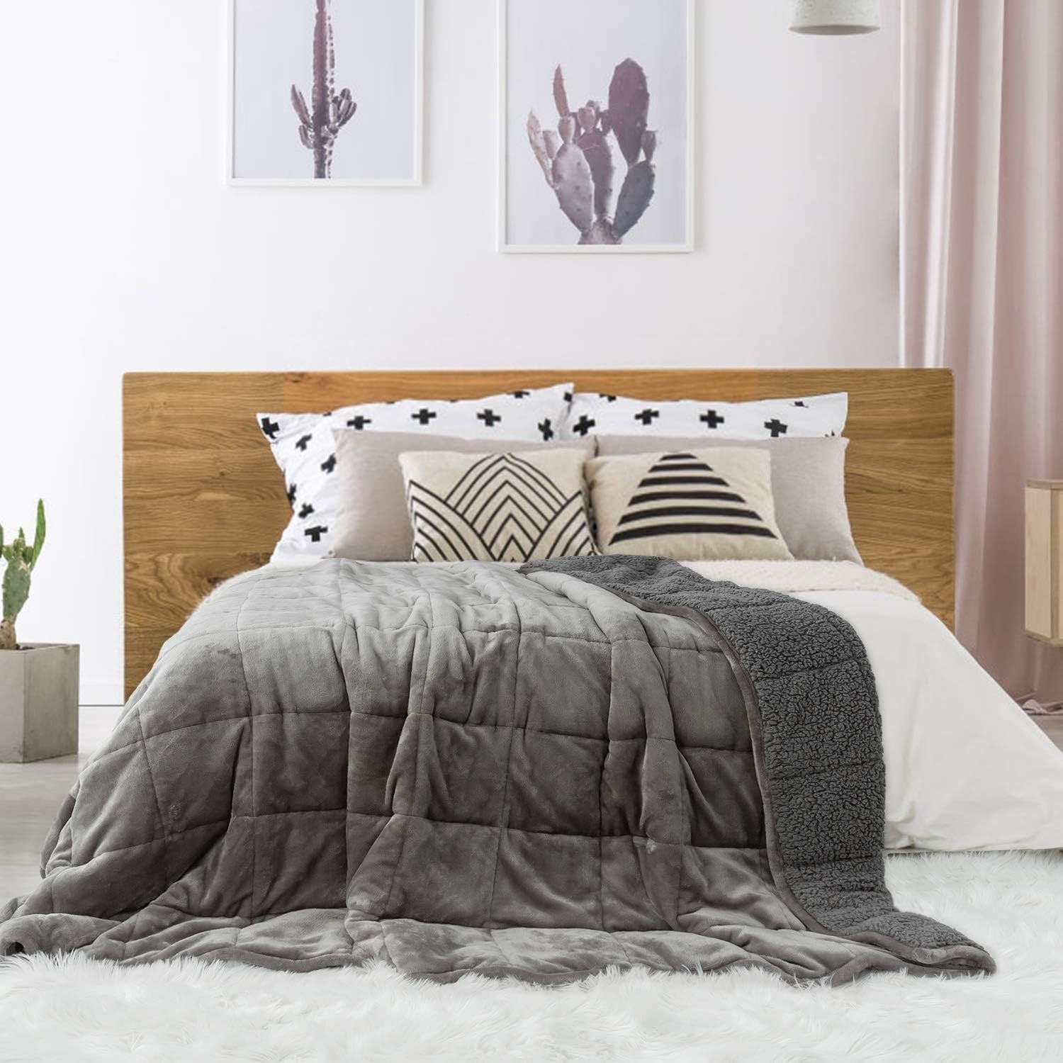 Grey Sherpa Plush Fleece Weighted Blanket 9kg Queen Size 150x200cm