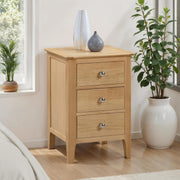 Solid Oak 3 Drawer Bedside Table | Natural Wood Nightstand with Storage