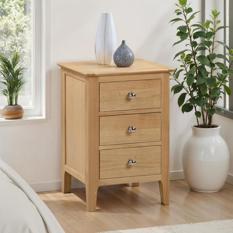 Solid Oak 3 Drawer Bedside Table | Natural Wood Nightstand with Storage