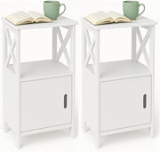 2-Pack Wooden Bedside Tables with Drawer & Open Shelf White 60x30x30cm