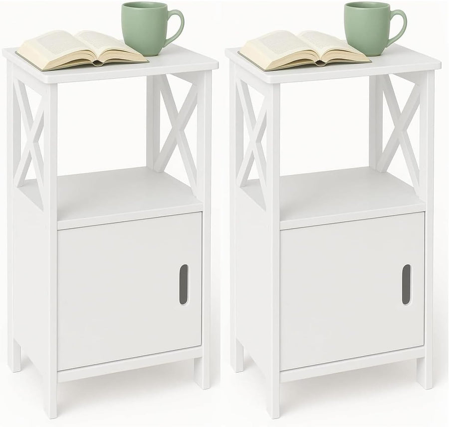 2-Pack Wooden Bedside Tables with Drawer & Open Shelf White 60x30x30cm