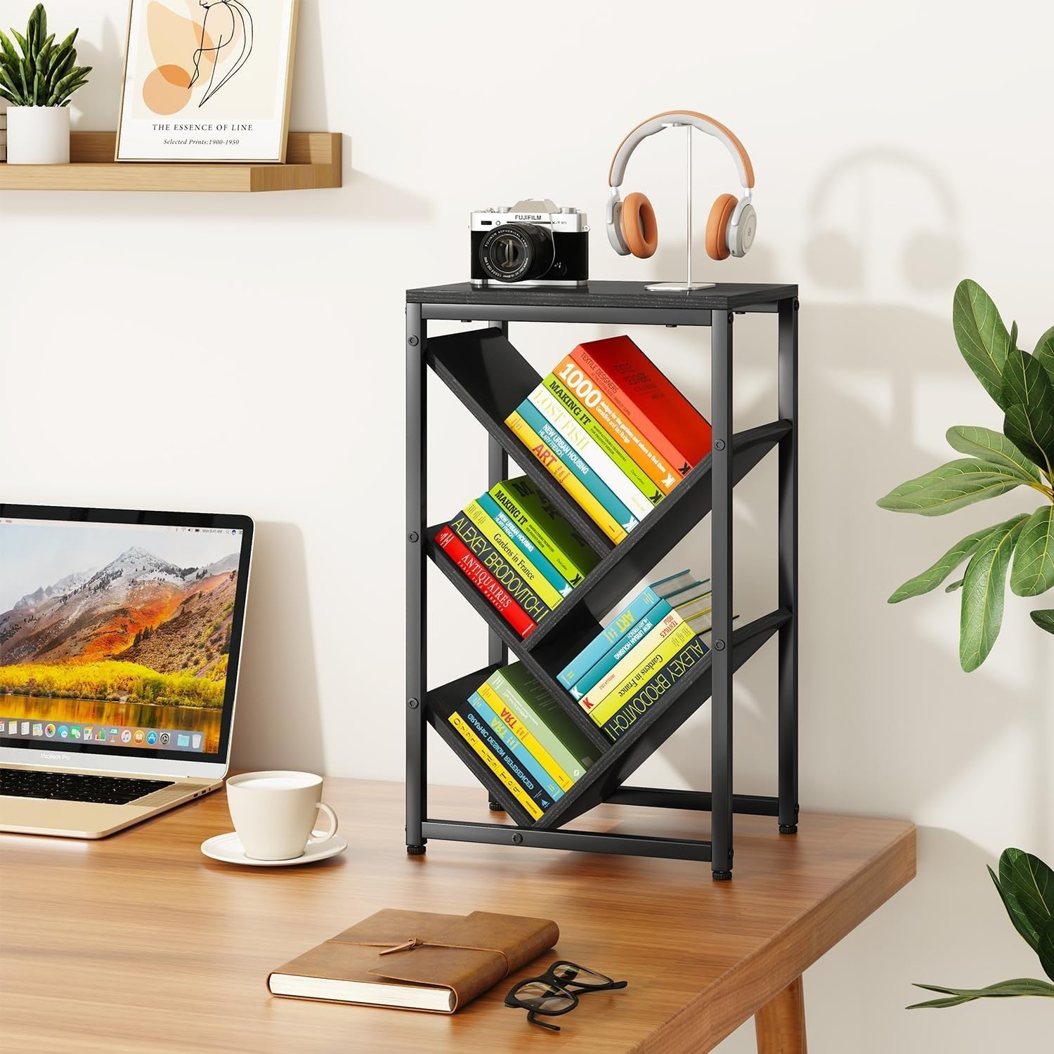 5-Tier Black Tree Bookshelf Small Desktop Storage Organizer Shelf
