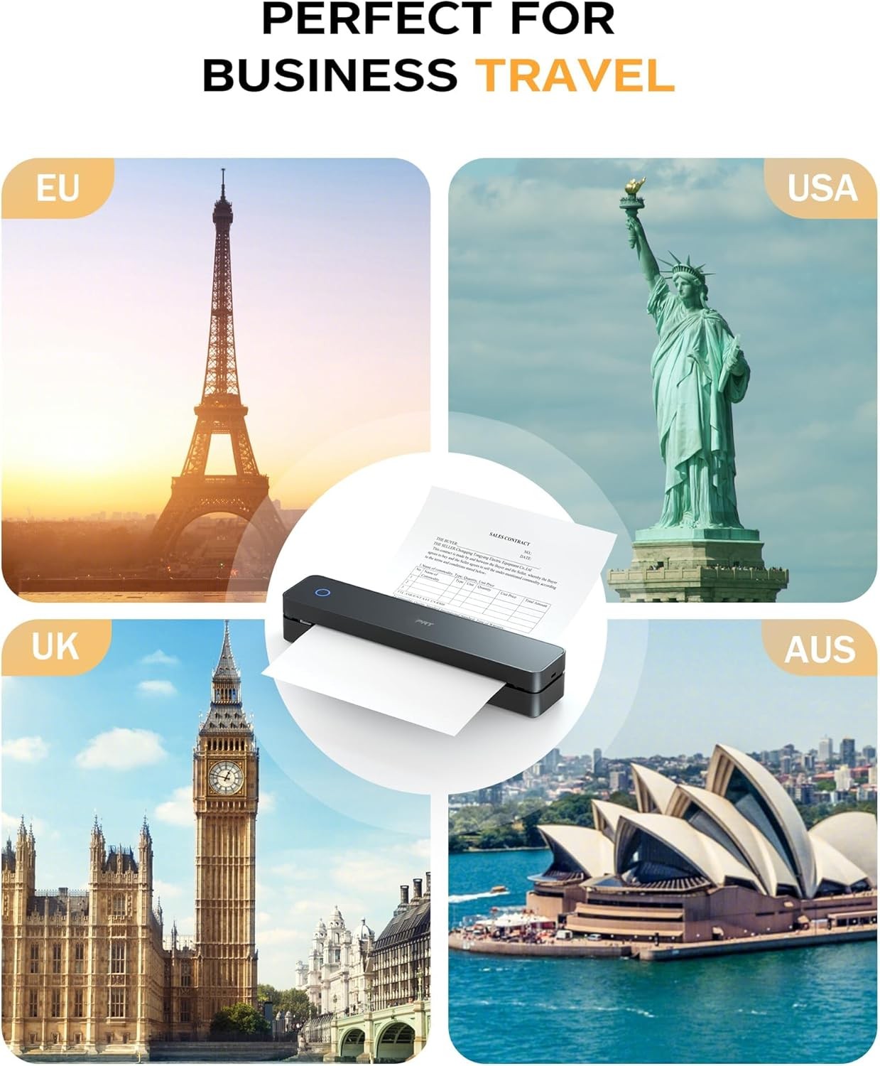 Portable A4 Thermal Printer 300DPI Wireless Inkless Travel