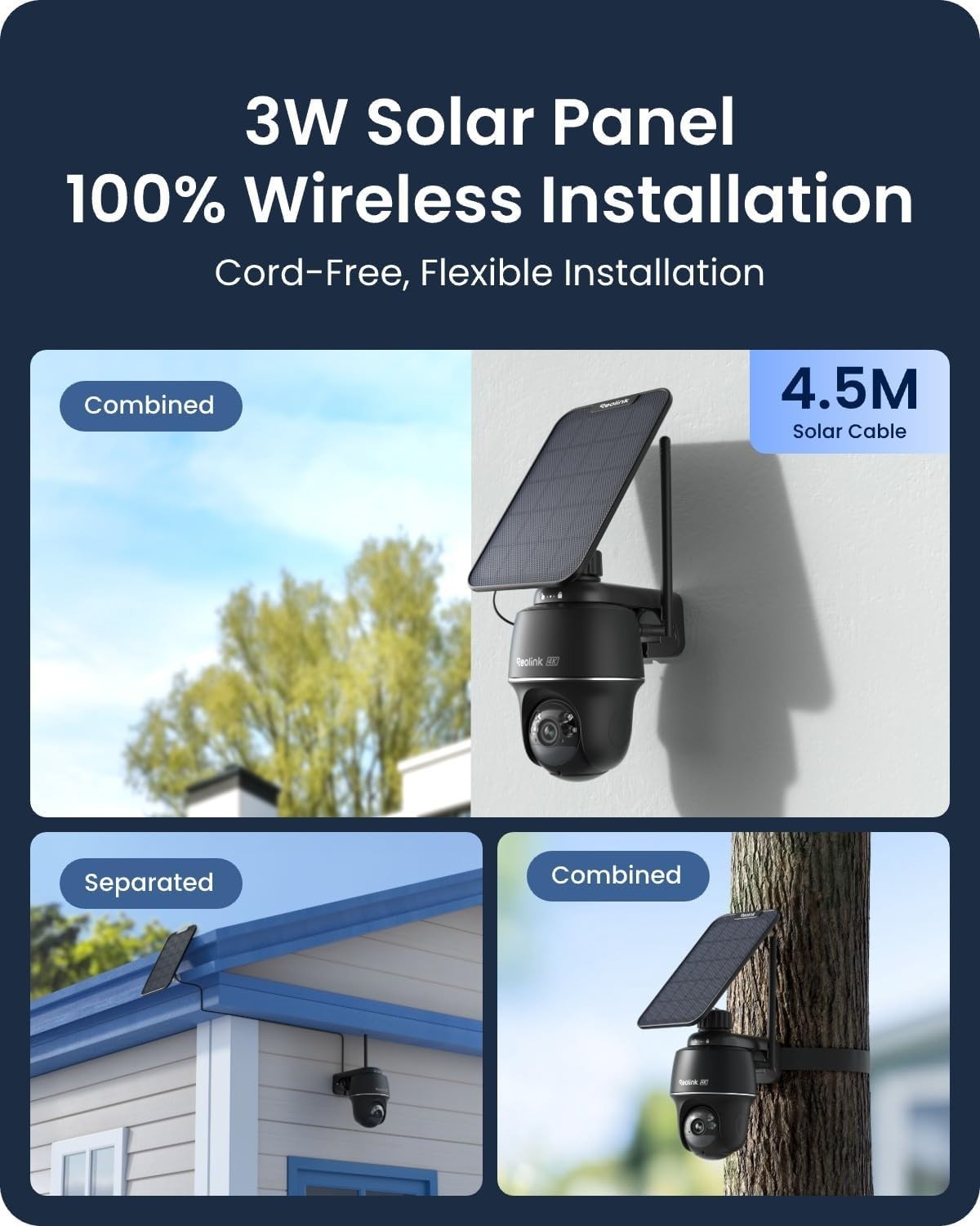 4K Solar Security Camera Wireless PTZ Color Night Vision WiFi