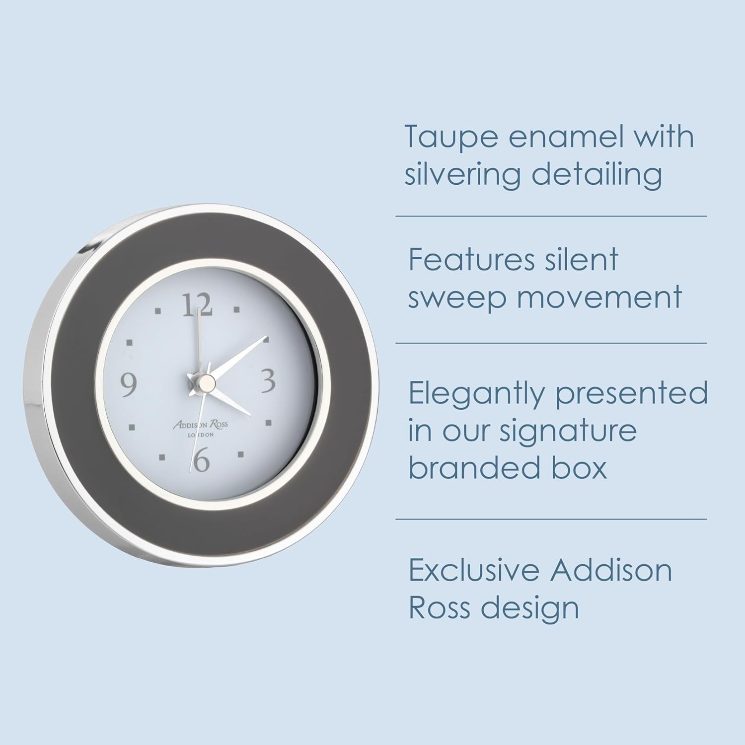Silent Sweep Battery Alarm Clock Compact Bedside Home Taupe