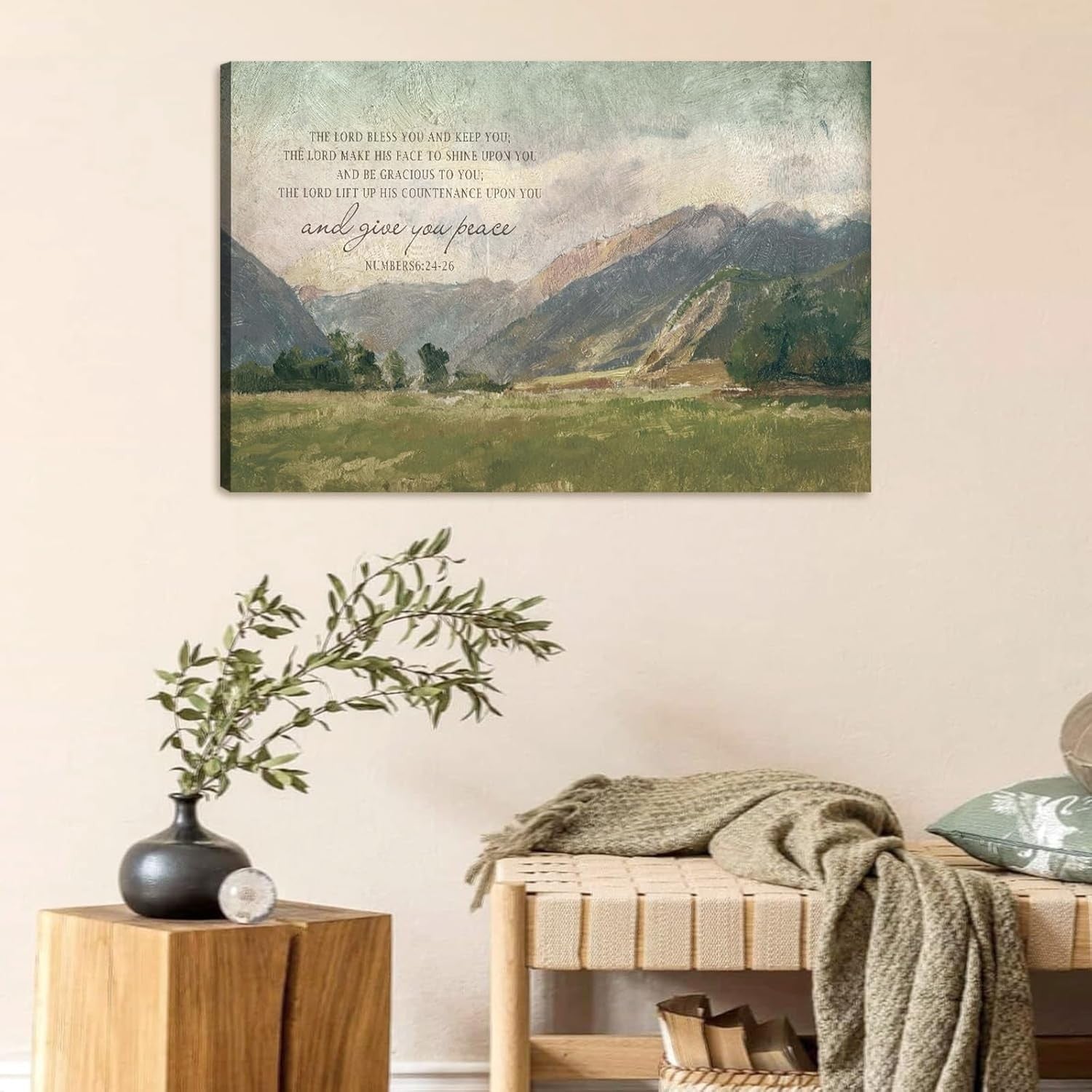 Christian Bible Verse Wall Art Canvas Framed Mountain Landscape Decor 59x39cm