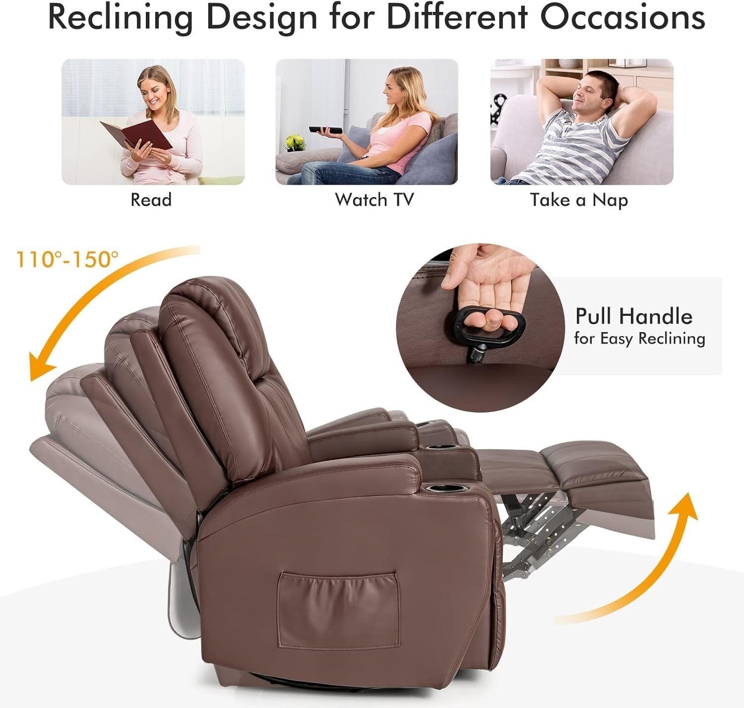 Massage Recliner Chair Swivel Rocking Heated Sofa w/ Footrest Cup Holders