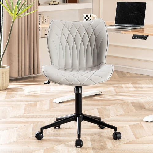 Armless Swivel Office Desk Chair Cushioned Rolling Home Study Grey Faux Leather