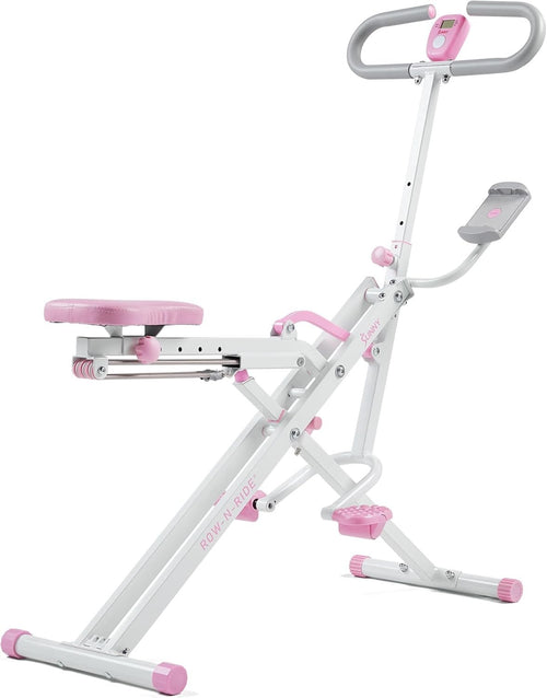 Smart Row-N-Ride Squat Machine Pink Foldable Full Body Trainer LCD App 150KG