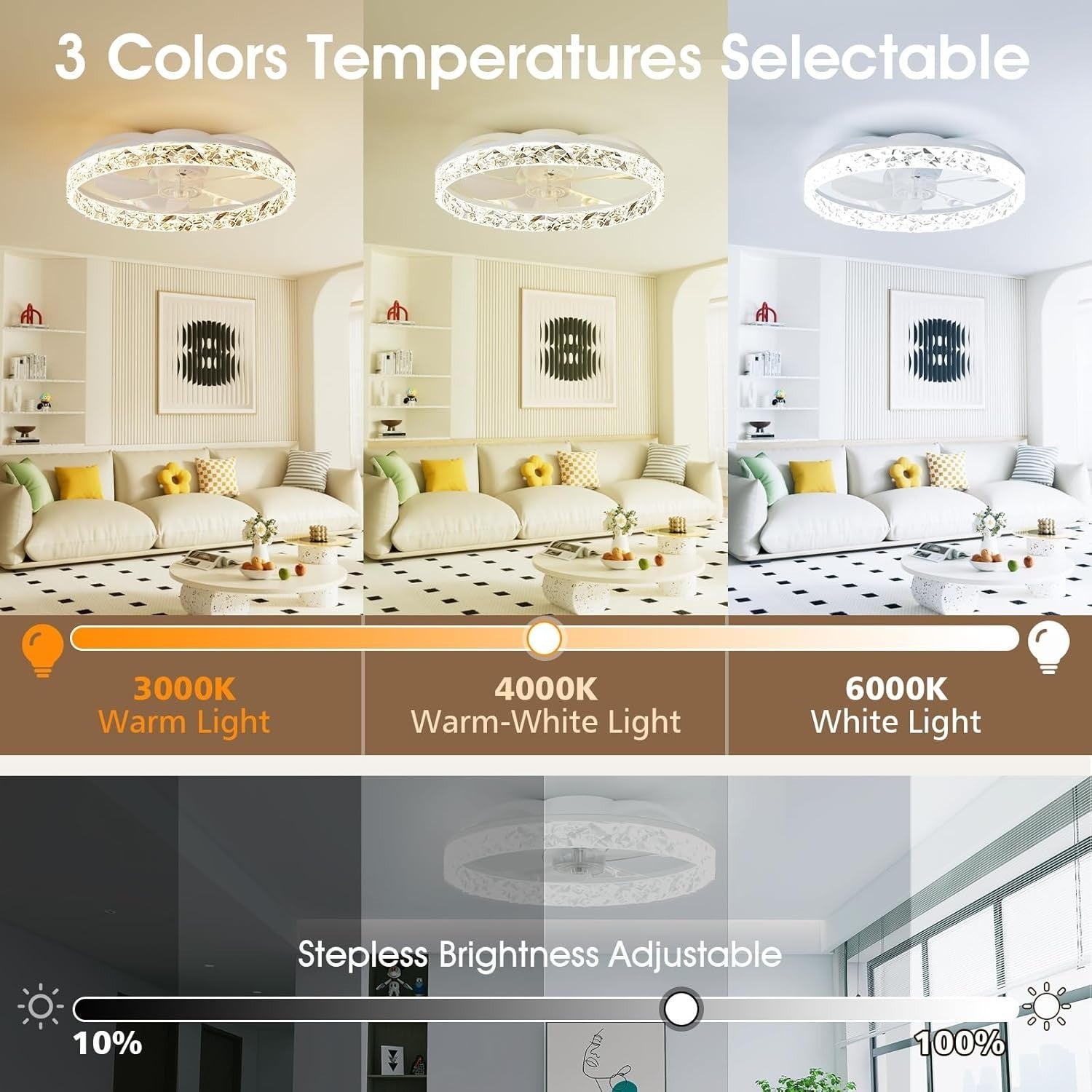 50CM LED Ceiling Fan Light, Remote & App Control, 6 Speed, Dimmable, Quiet Motor