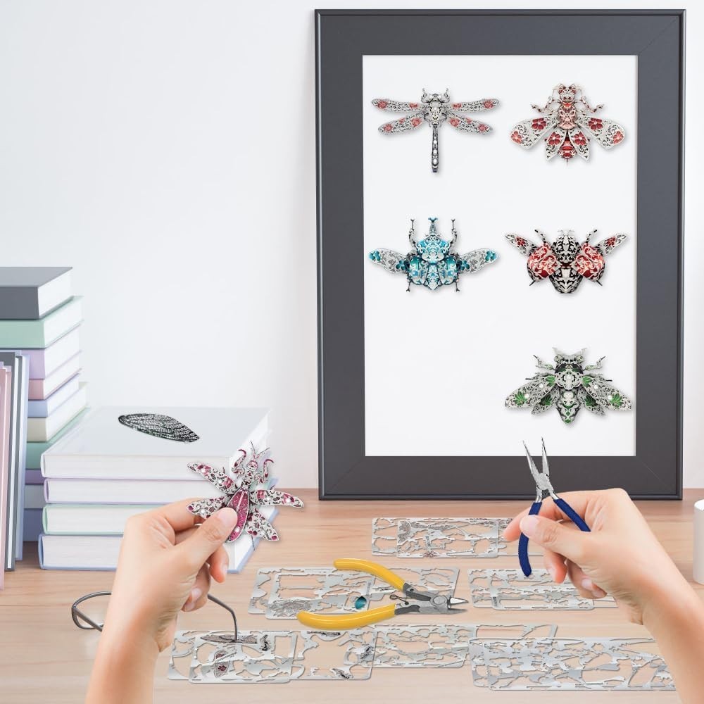 6pc 3D Metal Insect Puzzle Kit Adults Teens, Steel Models, Gift Decor Set