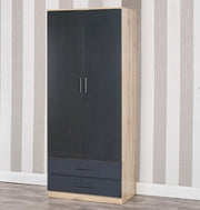 Tall Oak 2 Door Wardrobe Black Drawers | Modern Bedroom Clothes Storage